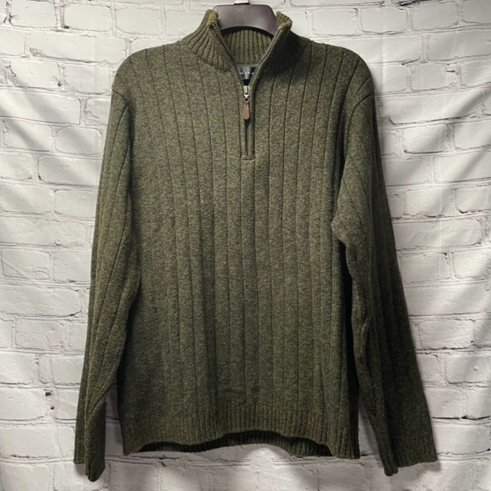 Oscar De La Renta Pullover Quarter Zip Sweater Men's Xxl Green Ribbed Luxury Euc